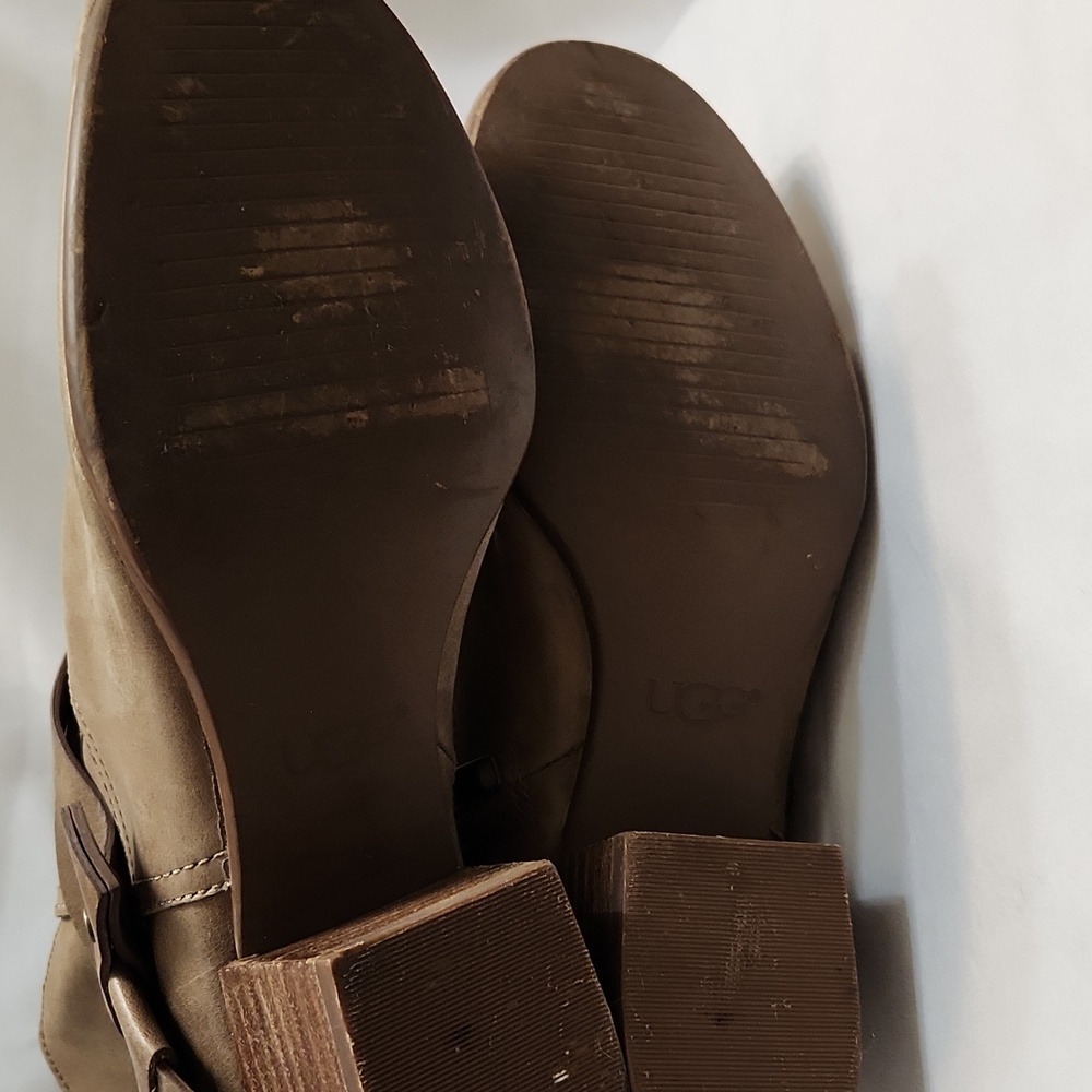 UGG Elysian Tan Leather Heeled Ankle Booties Boots (w size 7.5) - Picture 11 of 16